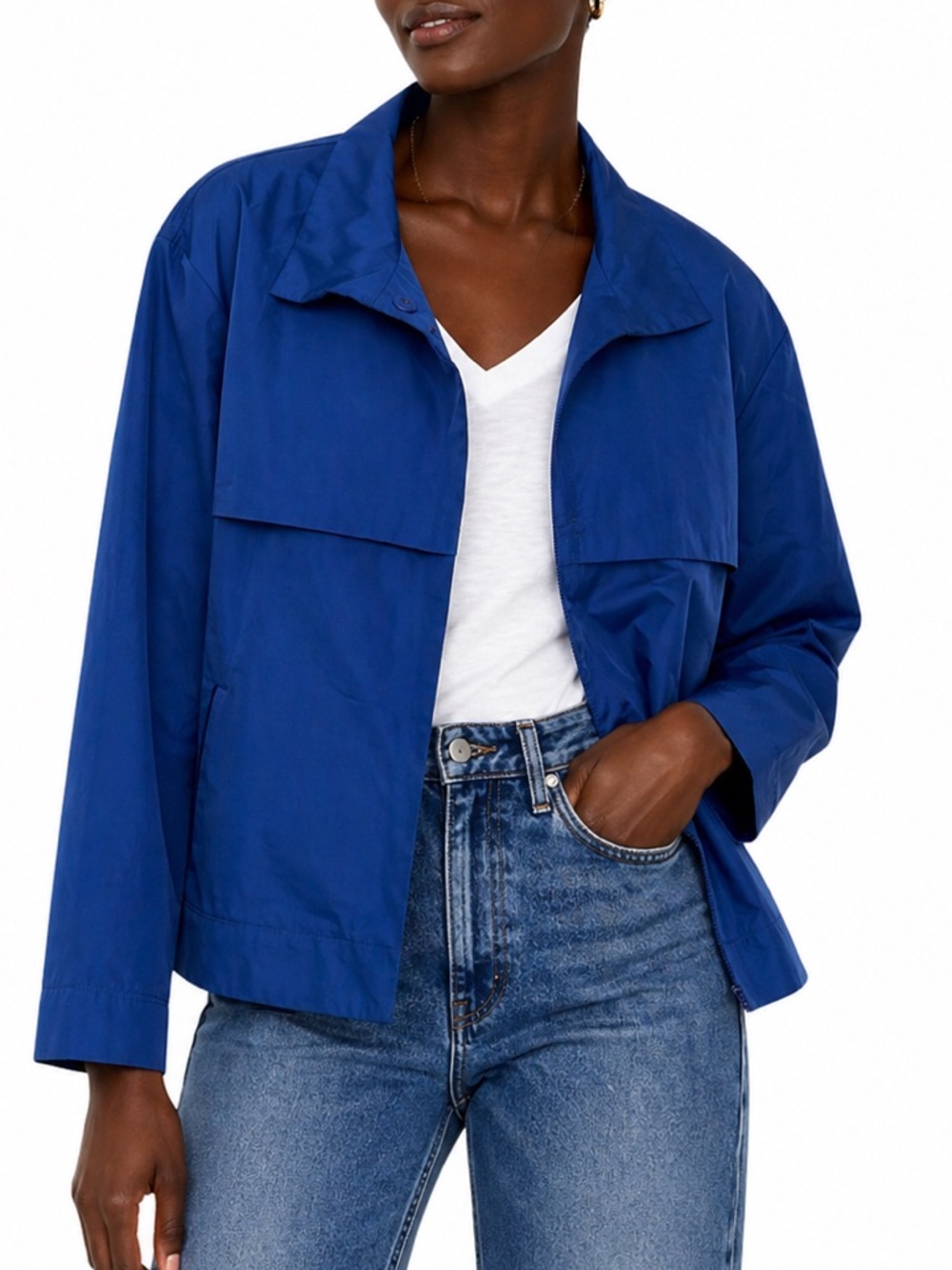 Lafayette 148 New York Royal Blue Lightweight Storm Flap Jacket Large